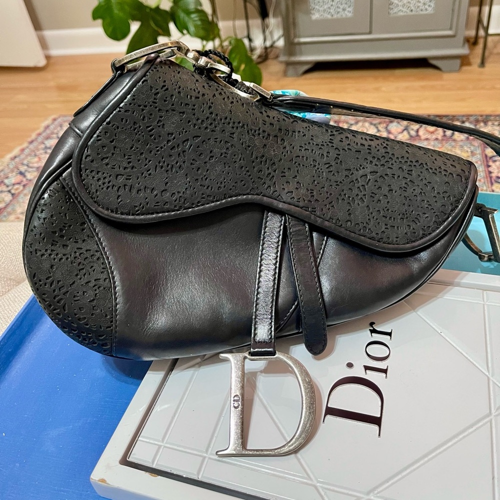 Dior Limited Edition Black Leather Saddle Bag